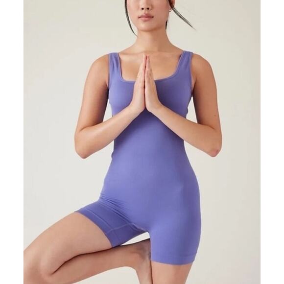 Athleta Aurora Bodysuit Shortie Shorts Purple Blue Size Medium - Picture 11 of 11